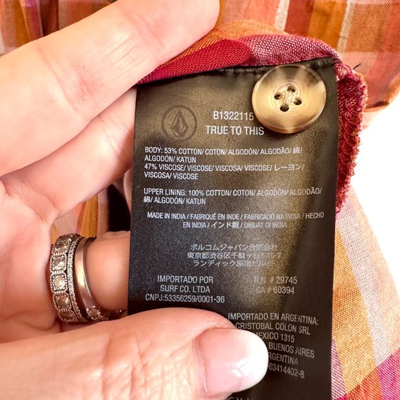 Volcom Auburn & Yellow Plaid NWT Madrasita Button-Front Sleeveless Dress SMALL - Picture 8 of 10